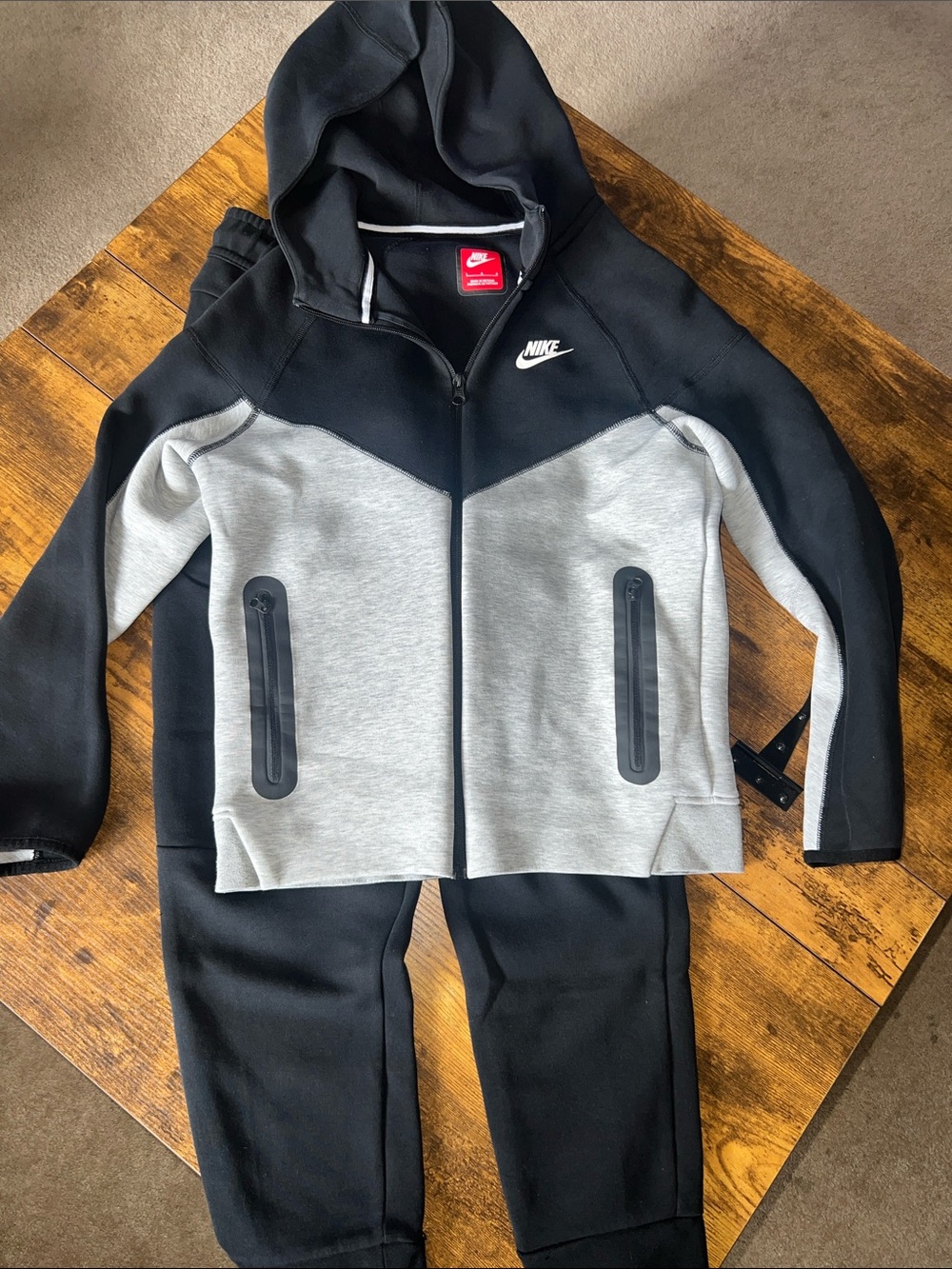 Nike Tech Kids Black and Grey Hooded Sweatshirt with Joggers